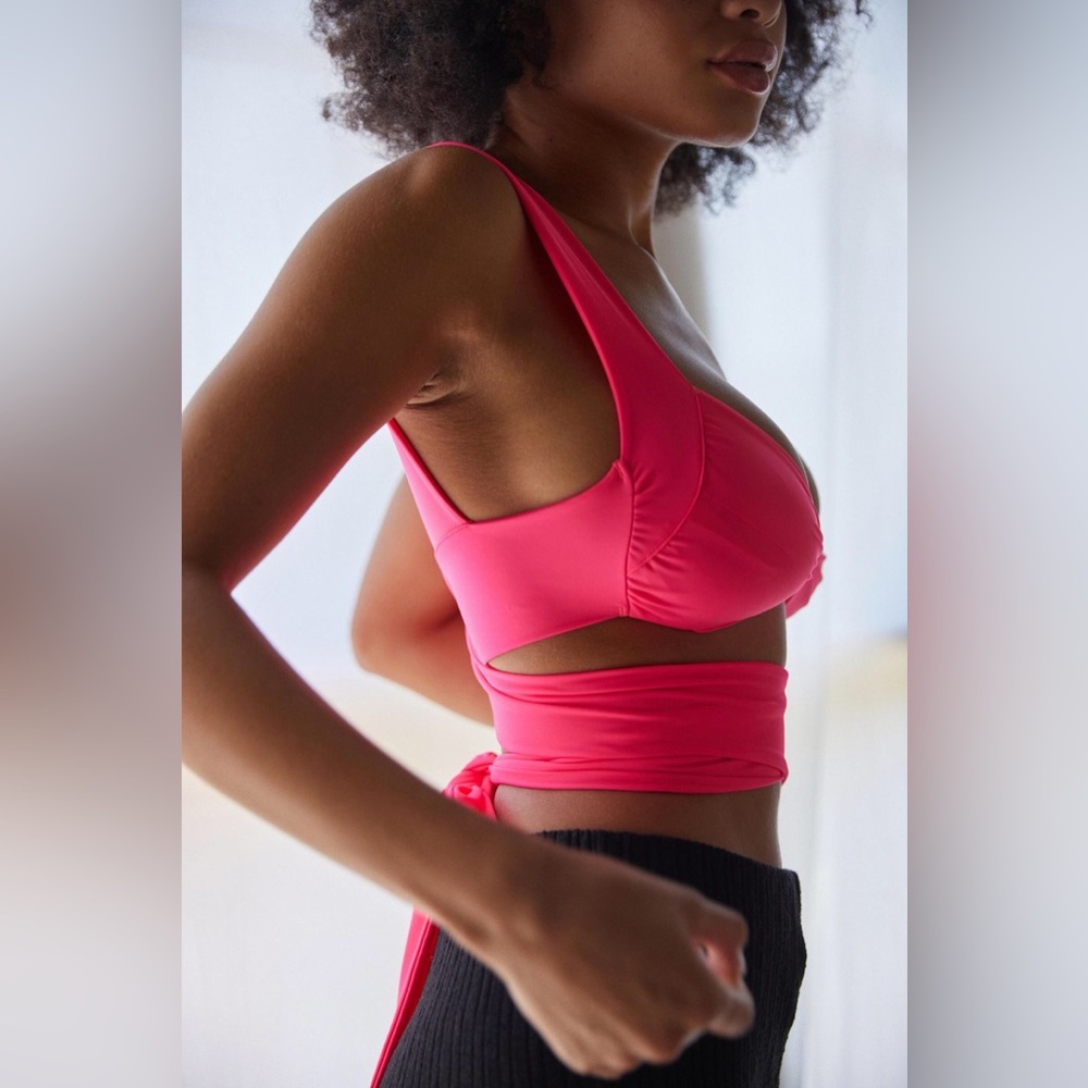 Pink Wrap Ribbon Bra Swim Top